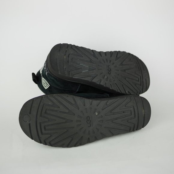 UGG Australia Women's 7 Black Leather Boots Short Ankle Fleece Crystal Studded - Picture 9 of 11